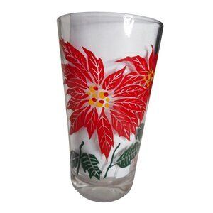 MCM Boscul Peanut Butter Glass Tumbler Red / yellow Poinsettia Estate 5" #11